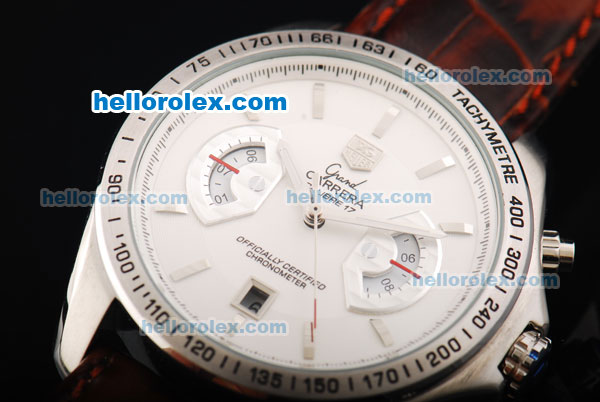 Tag Heuer Grand Carrera Calibre 17 Automatic Movement with White Dial and Brown Leather Strap - Click Image to Close